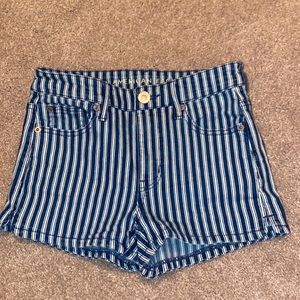 American Eagle Blue/White-Striped Ne(x)t Level Stretch Denim Shorts